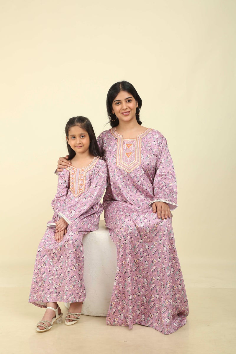 HANA & SARA Girls Viscose Blended Digital Print Floral Arabic Jalabiya – Lightweight Modest Wear Dress - Image 4